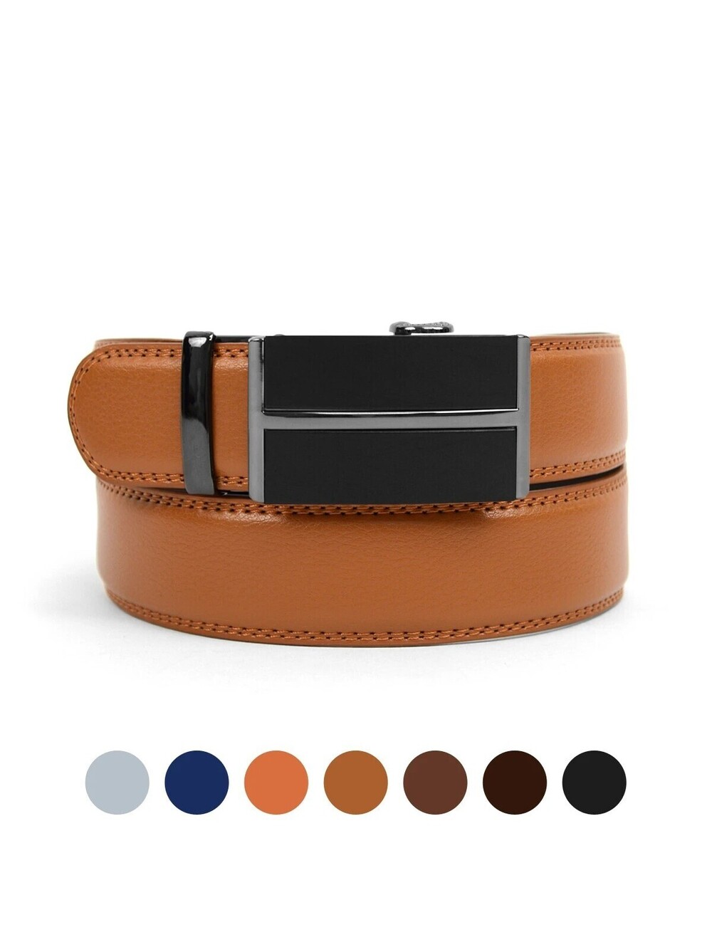 Sliding Buckle 46" Men's Genuine Leather Strap Ratchet Belt Black MGLBB7-BK